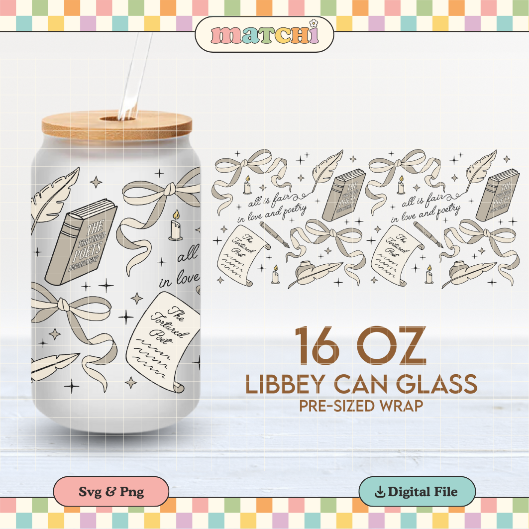 The Tortured Poets Dept Cup Wrap | 16oz Libbey Can Glass | Trendy Poetry PNG SVG