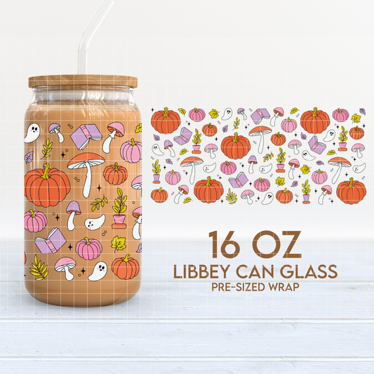 Pumpkins, Ghosts & Books | Bookish Fall 16oz Cup Wrap PNG SVG