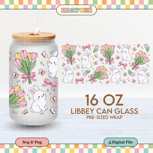 Tulips & Bunnies | Soft Spring 16oz Cup Wrap PNG SVG