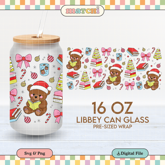 Bookmas Teddy | Bookish Xmas 16oz Cup Wrap PNG SVG