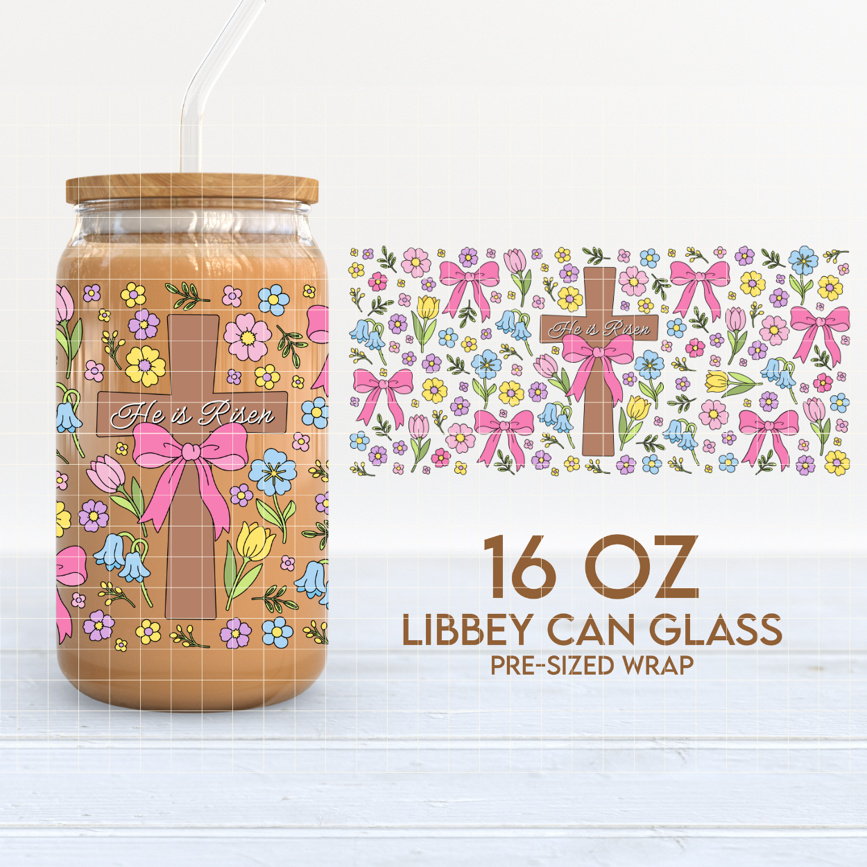 He is Risen | Religious Easter 16oz Cup Wrap PNG SVG
