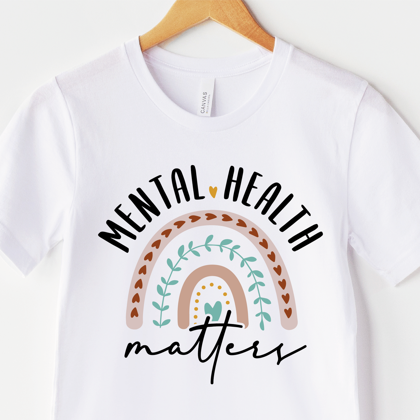 a white t - shirt with the words mental health matters printed on it