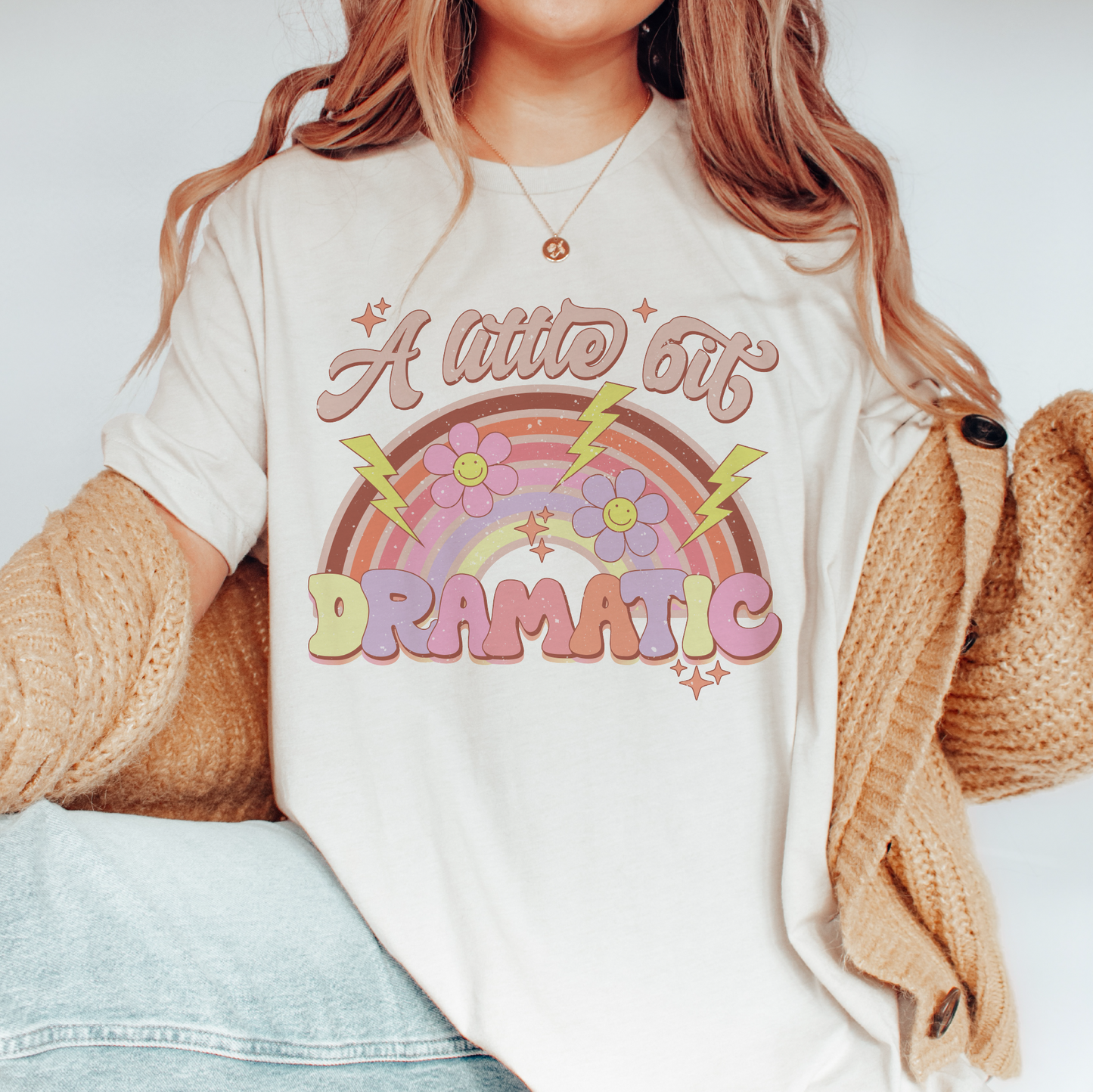 A Little Bit Dramatic PNG SVG | Funny Girl Sublimation | Retro Hippie T shirt Design