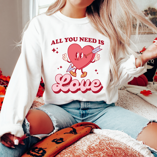 All You Need Is Love SVG PNG | Valentines Day Sublimation | Heart Cartoon T shirt Design