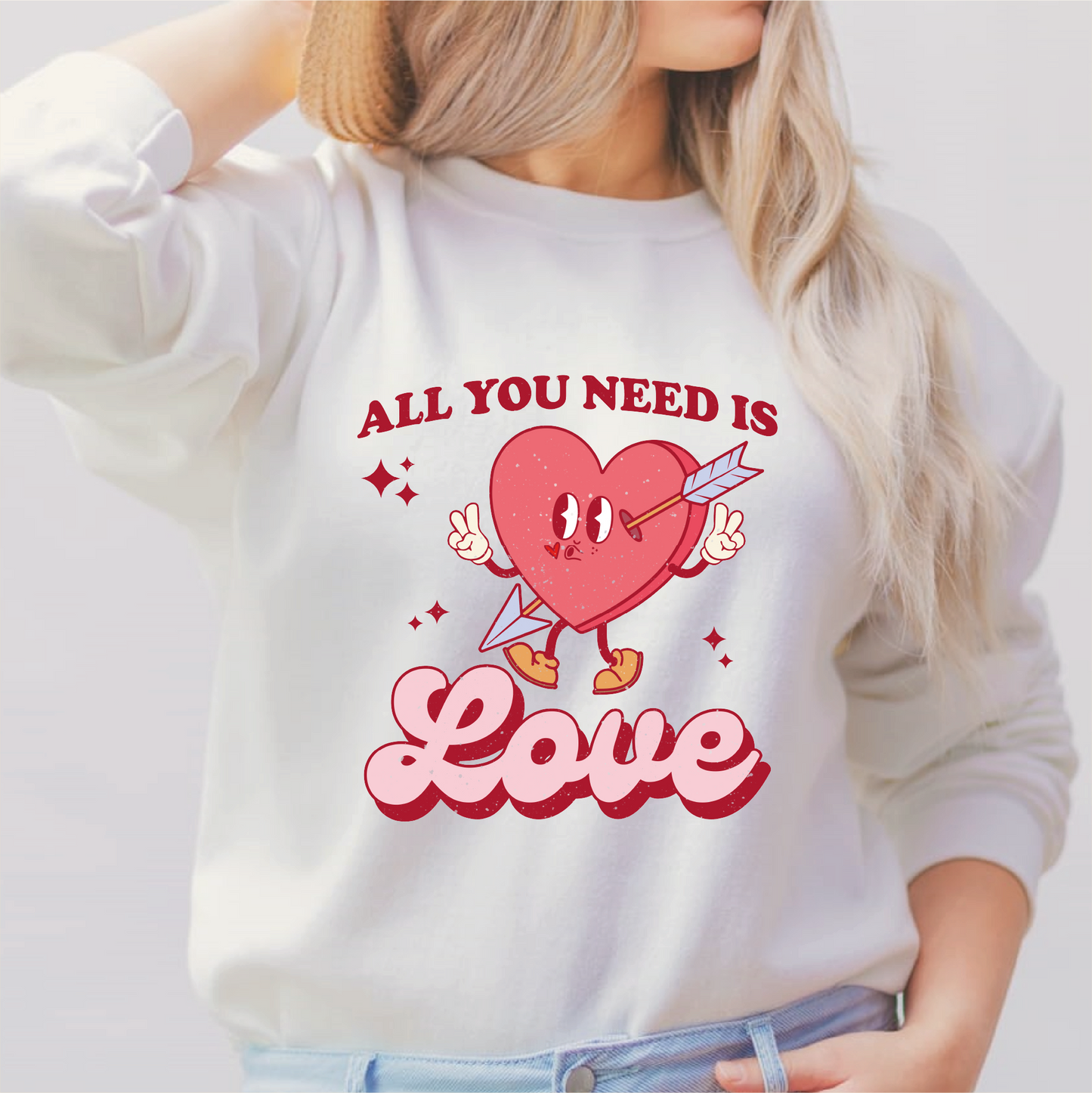 DTF Transfer All You Need Is Love | Valentines Day | Heart Cartoon