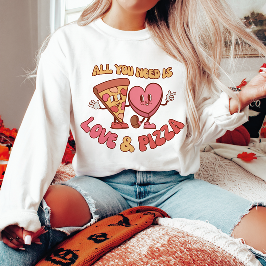 DTF Transfer All You Need is Love & Pizza | Valentines Day | Retro Groovy