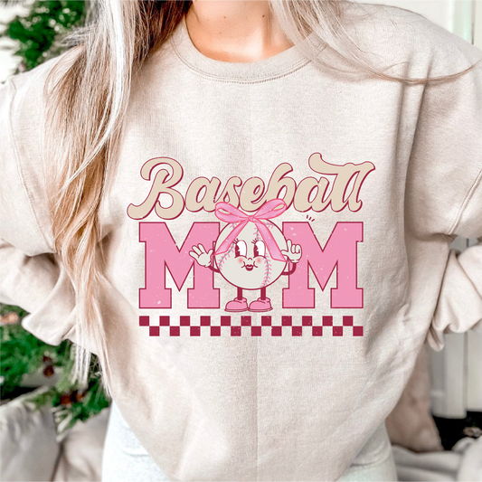 DTF Transfer Baseball Mom | Coquette Baseball Character | Pink Bow