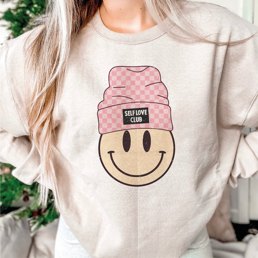 DTF Transfer Beanie Smile Face | Valentines Day | Self Love Club