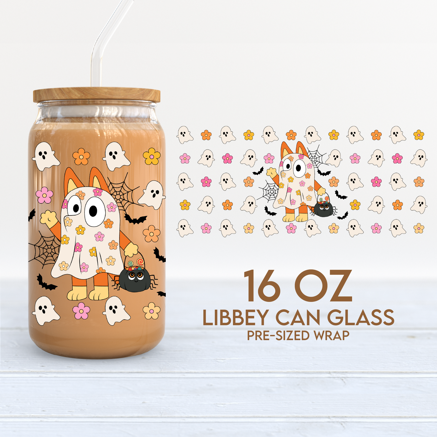 Magical Ghosts Cup Wrap | Cute Halloween 16oz Libbey Can Glass | Mouse PNG SVG