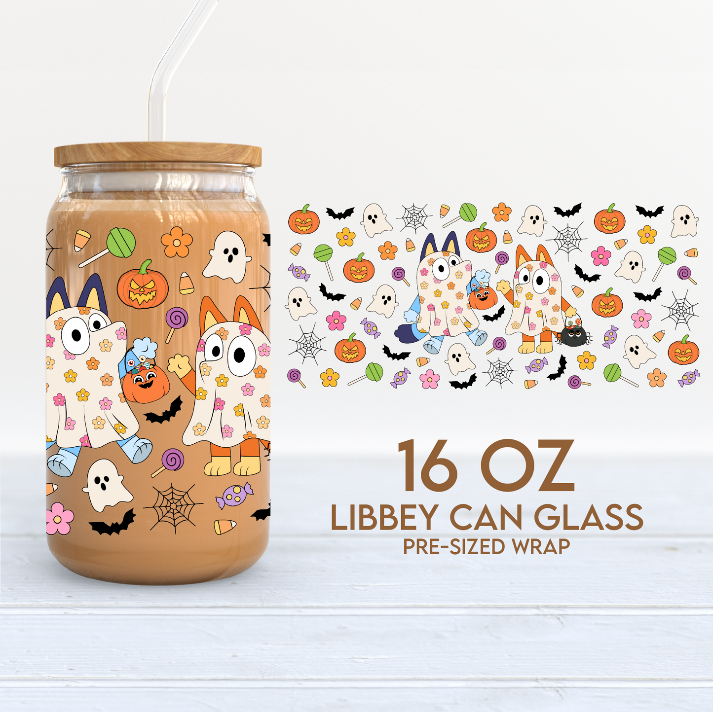 Magical Ghosts Cup Wrap | Cute Halloween 16oz Libbey Can Glass | Mouse PNG SVG