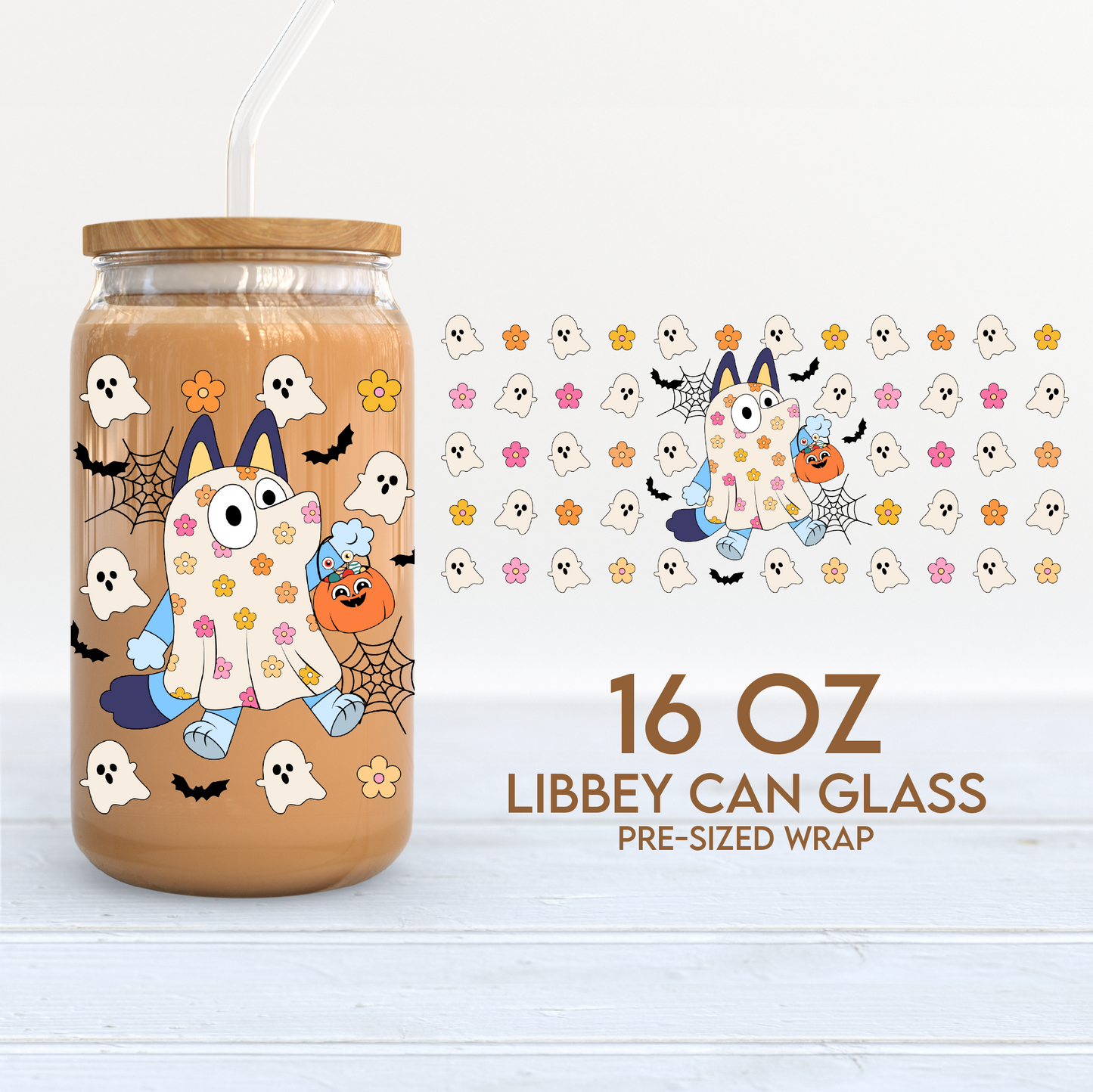 Magical Ghosts Cup Wrap | Cute Halloween 16oz Libbey Can Glass | Mouse PNG SVG