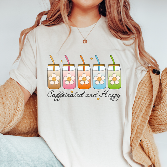 Caffeinated and Happy PNG SVG | Trendy Coffee Sublimation | Anxiety Tshirt Design