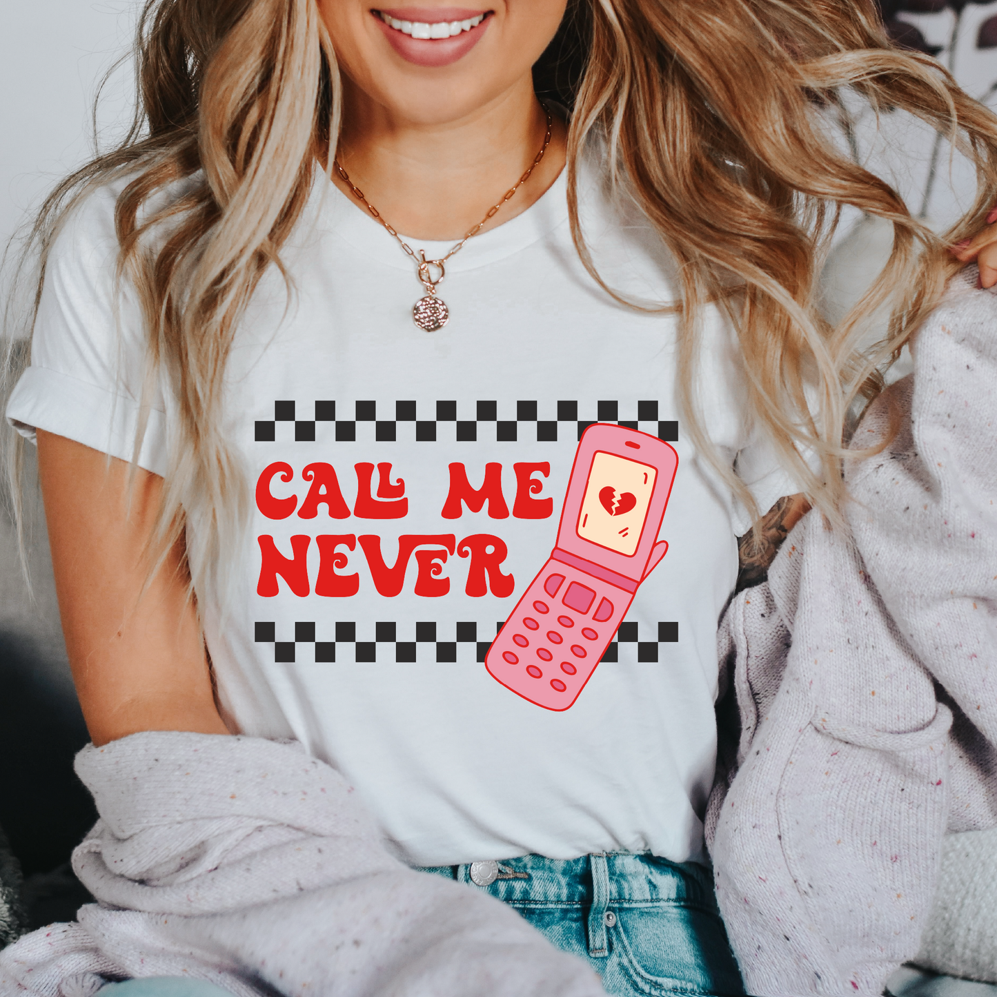 DTF Transfer Call Me Never | Valentines Day | Retro Pink Phone