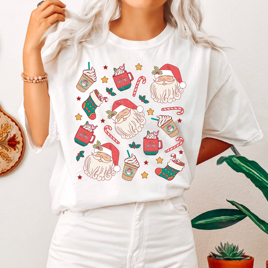 Christmas Doodles PNG | Retro Christmas Sublimation | Santa Claus T shirt Design