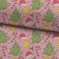 Christmas Groovy Doodles Seamless Pattern, Xmas Pink Pattern for Fabric Sublimation