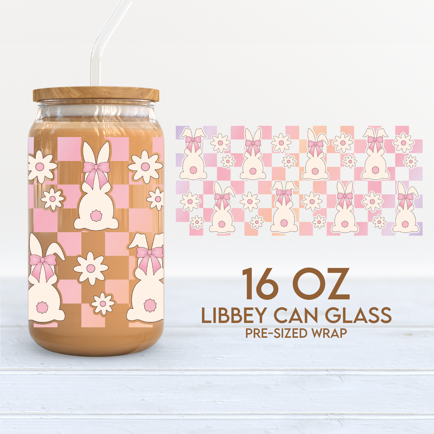 Easter Bunnies Cup Wrap | 16oz Libbey Can Glass | Coquette Easter PNG SVG