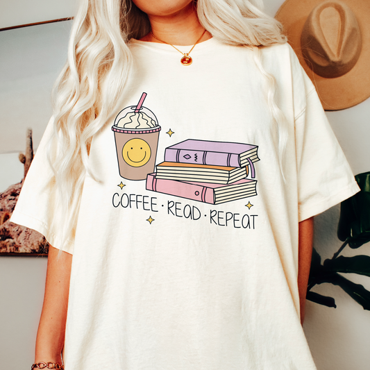 Coffee Read Repeat PNG SVG | Bookish Girl Sublimation | Retro T shirt Design