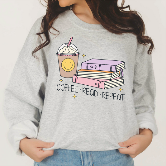 Coffee Read Repeat PNG SVG | Bookish Girl Sublimation | Retro T shirt Design
