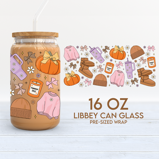 Cozy Girl Cup Wrap | Fall Autumn Things 16oz Libbey Can Glass | Fall Basics PNG SVG