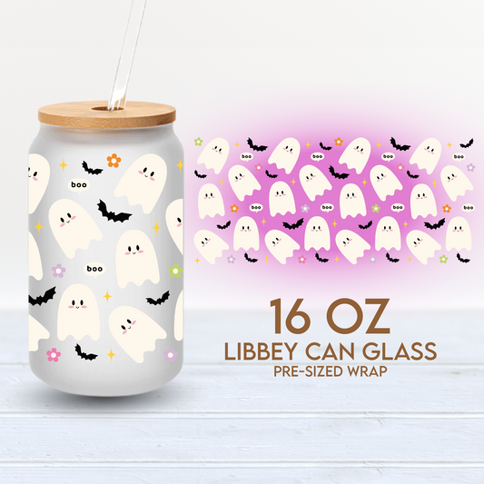 Cute Ghosts Cup Wrap | Halloween 16oz Libbey Can Glass | Cute Spooky PNG SVG