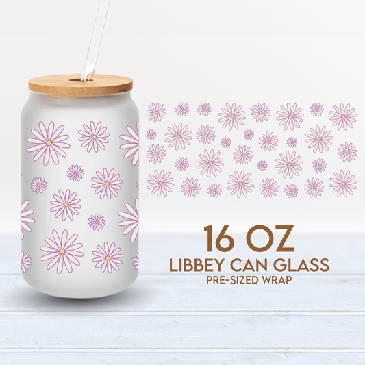 Spring Daisies Cup Wrap | 16oz Libbey Can Glass | Pastel Spring Flowers PNG SVG