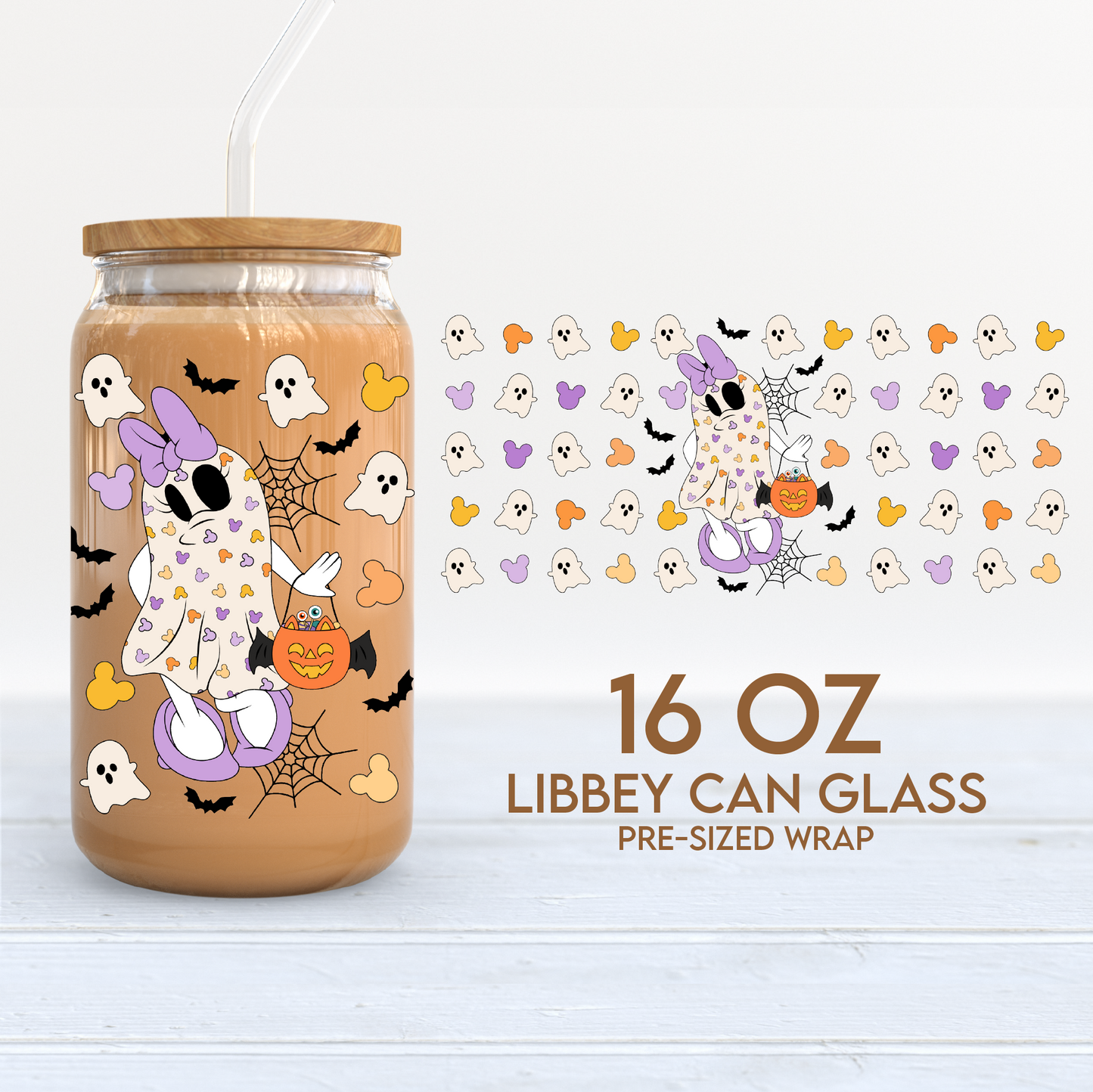 Magical Ghosts Cup Wrap | Cute Halloween 16oz Libbey Can Glass | Mouse PNG SVG