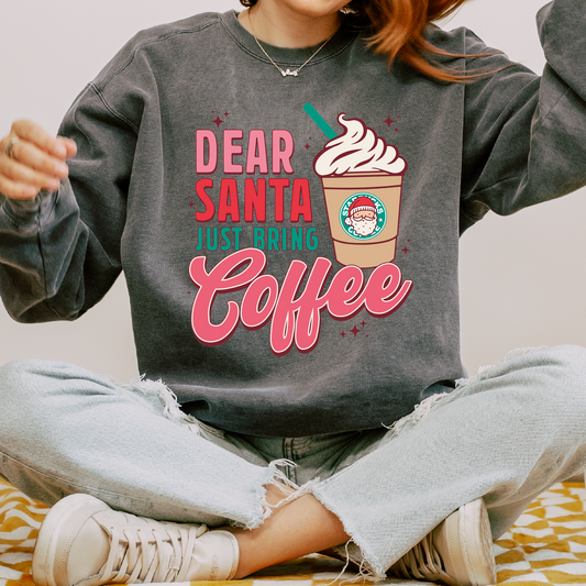 Dear Santa Just Bring Coffee PNG | Funny Christmas Sublimation | Retro T shirt Design