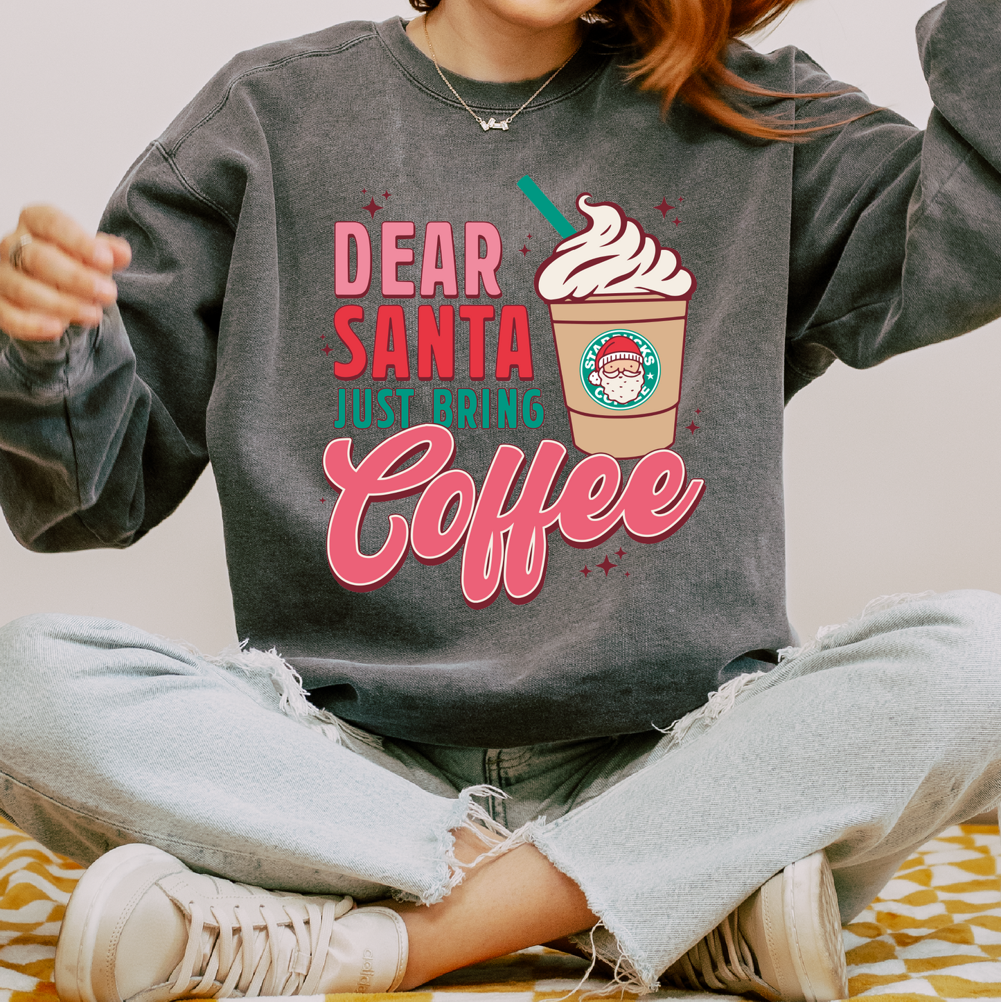 DTF Transfer Dear Santa Just Bring Coffee  | Funny Christmas | Retro