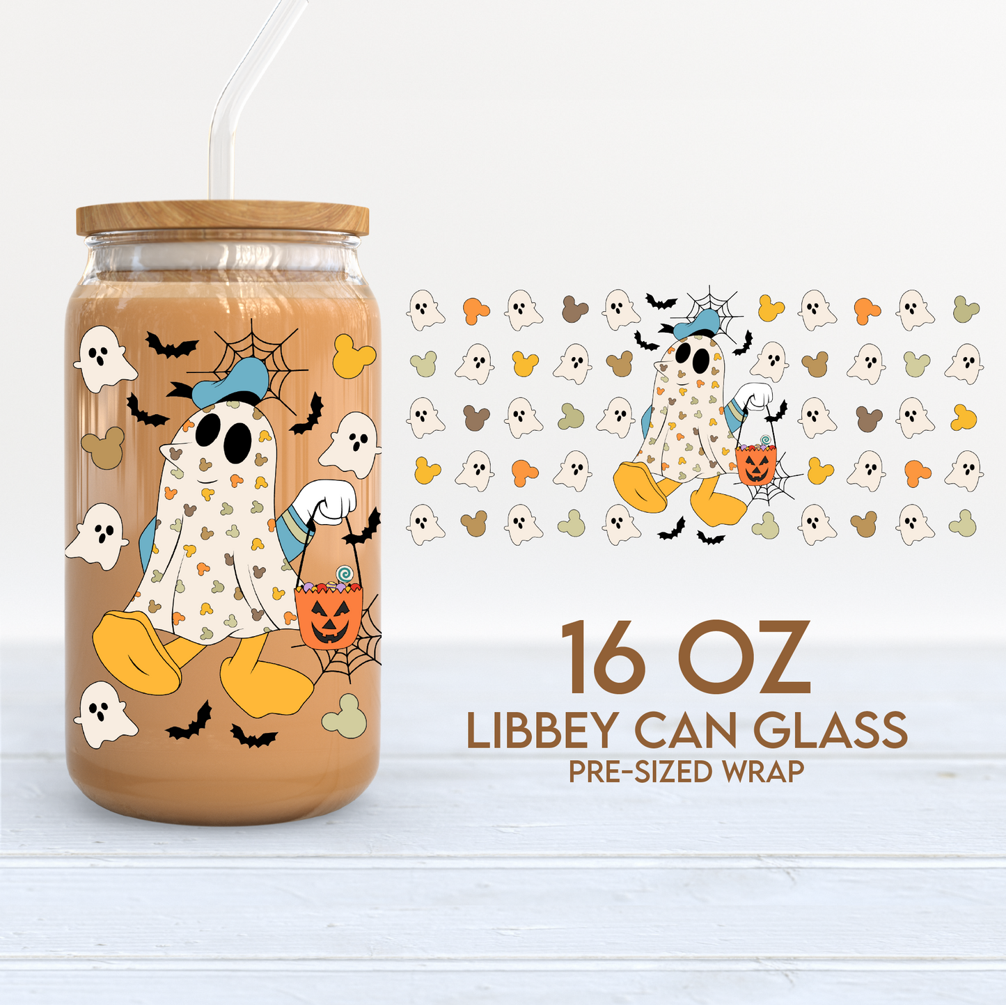 Magical Ghosts Cup Wrap | Cute Halloween 16oz Libbey Can Glass | Mouse PNG SVG