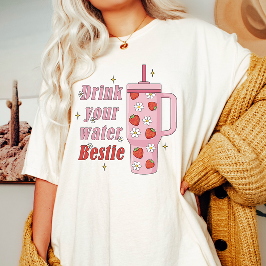 Drink Your Water Bestie PNG SVG | Stanley Cup Sublimation | Trendy Tshirt Design