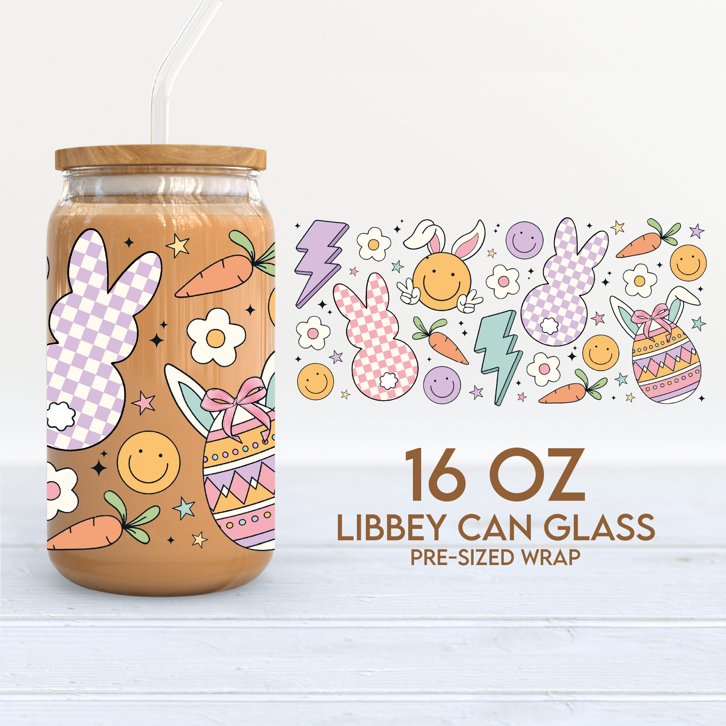 Easter Doodles Cup Wrap | 16oz Libbey Can Glass | Cute Easter PNG SVG