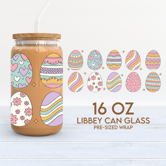Easter Eggs Cup Wrap | 16oz Libbey Can Glass | Cute Easter Eggs PNG SVG