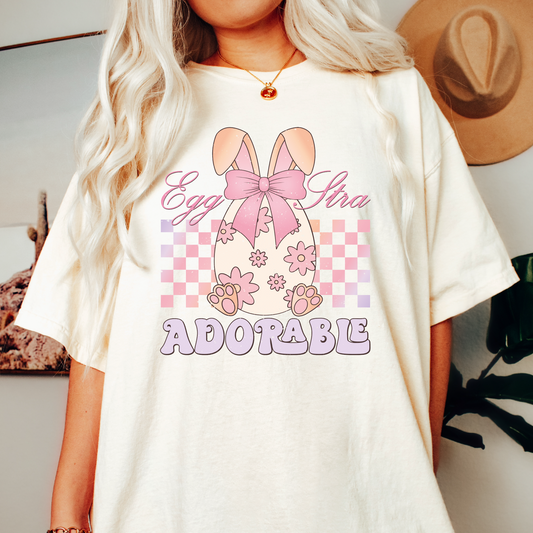 Egg-Stra Adorable PNG SVG | Coquette Easter Sublimation | Cute Bunny T shirt Design