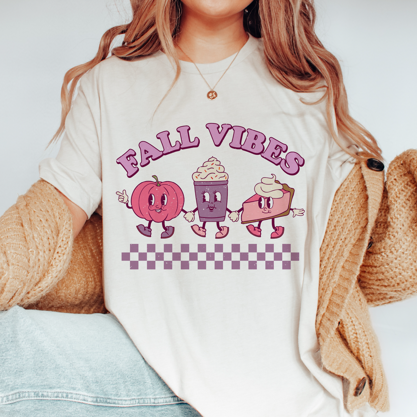 DTF Transfer Fall Vibes Pink | Retro Fall Characters | Pumpkin