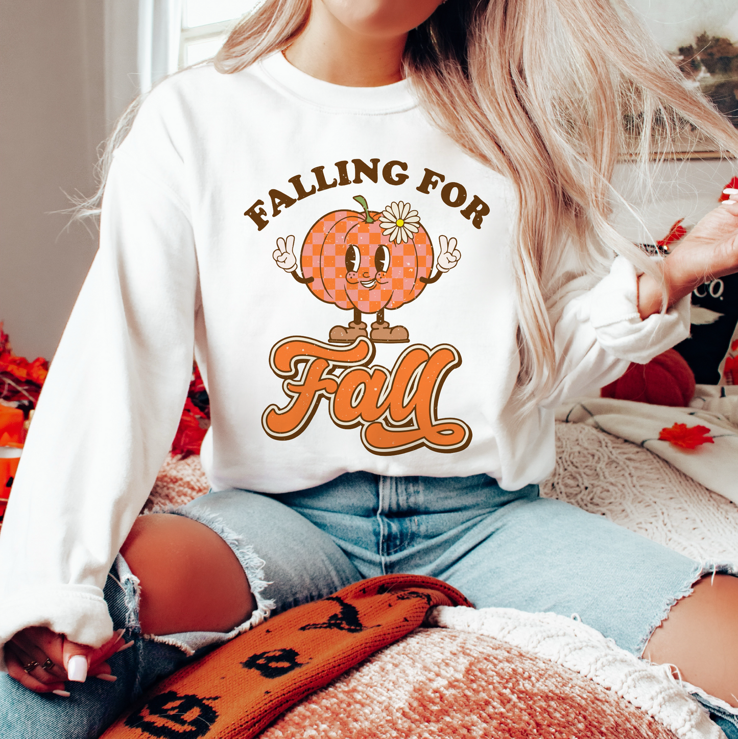 Falling for Fall PNG SVG | Retro Cute Pumpkin Sublimation | Fall T shirt Design