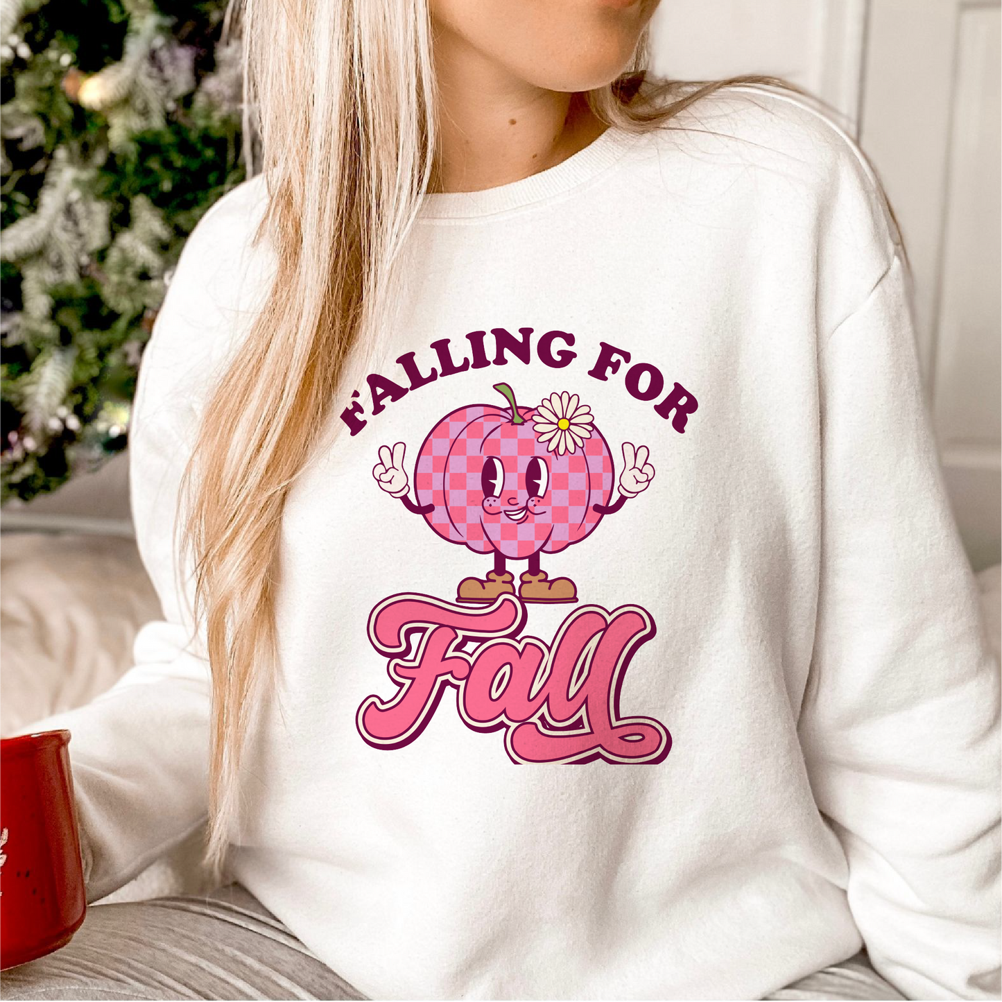 Falling for Fall Pink PNG SVG | Retro Cute Pumpkin Sublimation | Fall T shirt Design