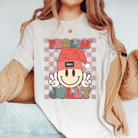 Feelin' Jolly PNG | Christmas Beanie Smile Sublimation | Funny Xmas T shirt Design