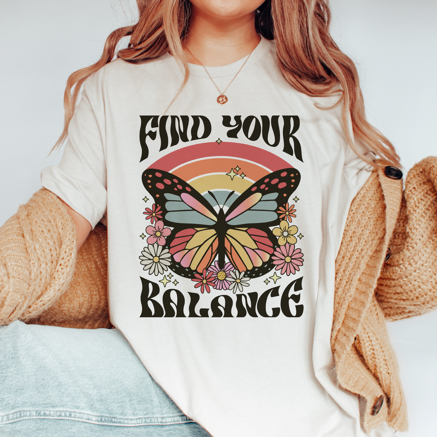 Find Your Balance PNG SVG | Retro Butterfly Sublimation | Inspirational T shirt Design