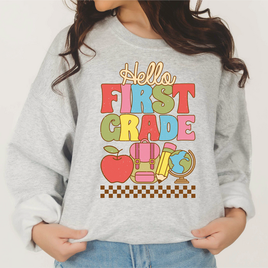 Hello First Grade SVG PNG | Retro Back to School Sublimation | Teacher T shirt Design