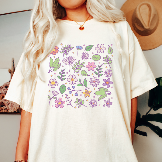 Spring Flowers & Leaves PNG SVG | Pastel Flowers Sublimation | Spring T shirt Design