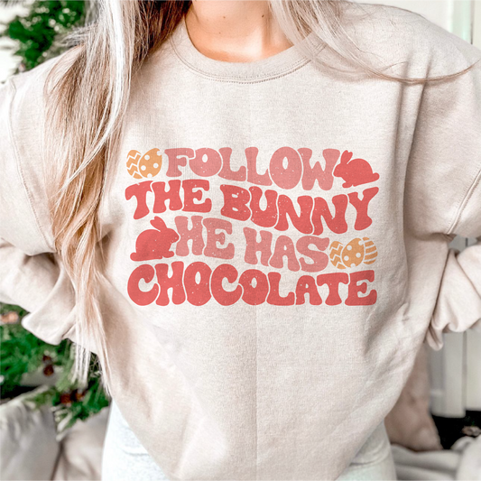 DTF Transfer Follow the Bunny He Has Chocolate | Easter