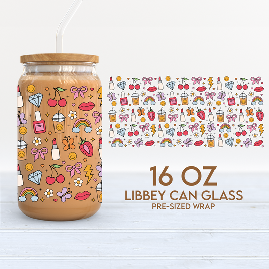 Girl Stuff Cup Wrap | Self Love 16oz Libbey Can Glass | Trendy Girly PNG SVG