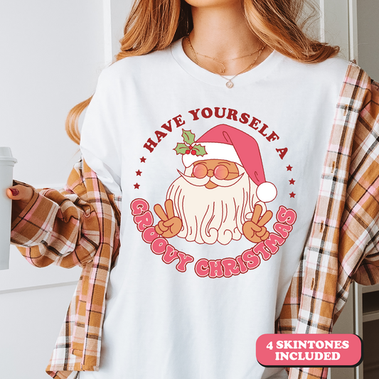 Have Yourself a Groovy Christmas PNG SVG | Groovy Santa Sublimation | Pink Xmas T shirt Design