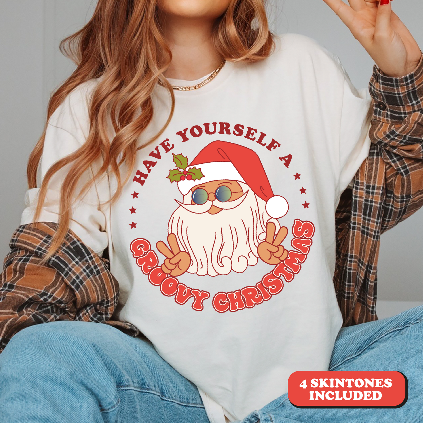 Have Yourself a Groovy Christmas PNG SVG | Groovy Santa Sublimation | Xmas T shirt Design