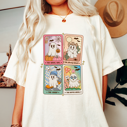 Retro Halloween Ghost Tarot Card PNG | Trendy Halloween Sublimation | T shirt Design