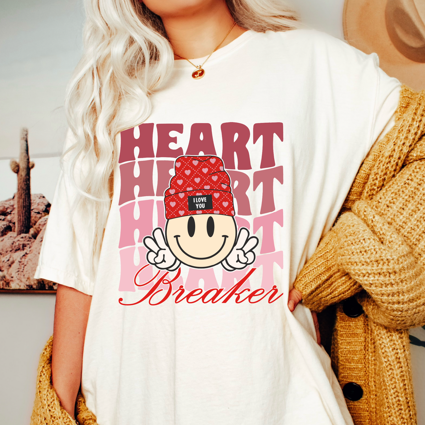 Heart Breaker Beanie Smile SVG PNG | Valentines Day Sublimation | Retro T shirt Design