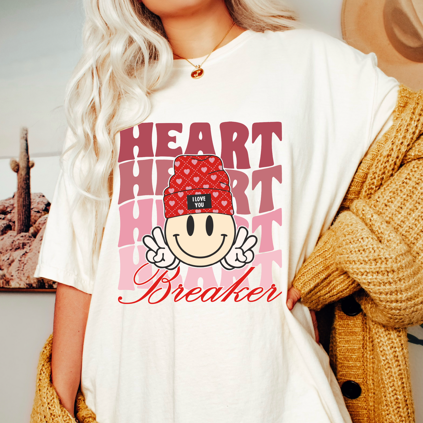 DTF Transfer Heart Breaker Beanie Smile | Valentines Day | Retro