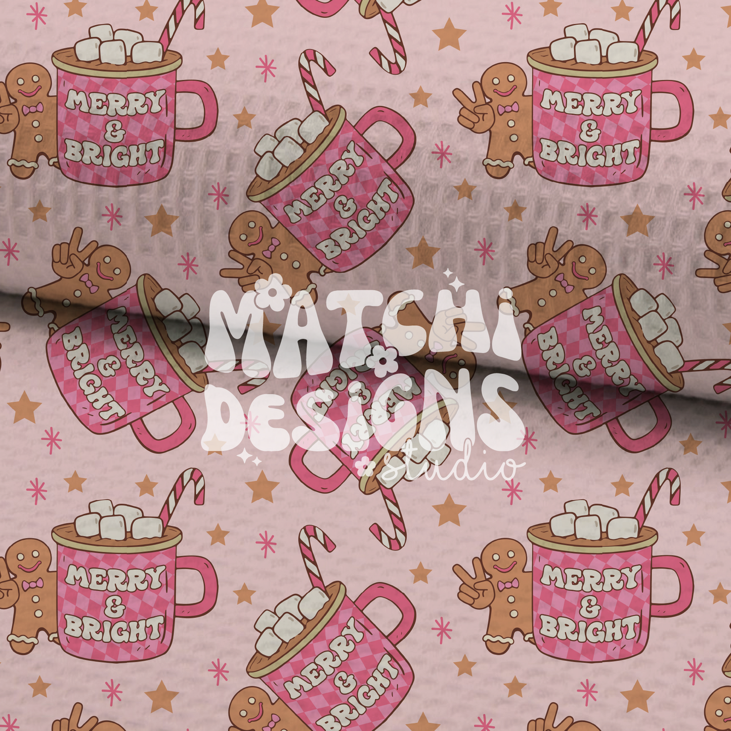 Christmas Hot Cocoa Seamless Pattern, Christmas Pink Pattern for Fabric Sublimation