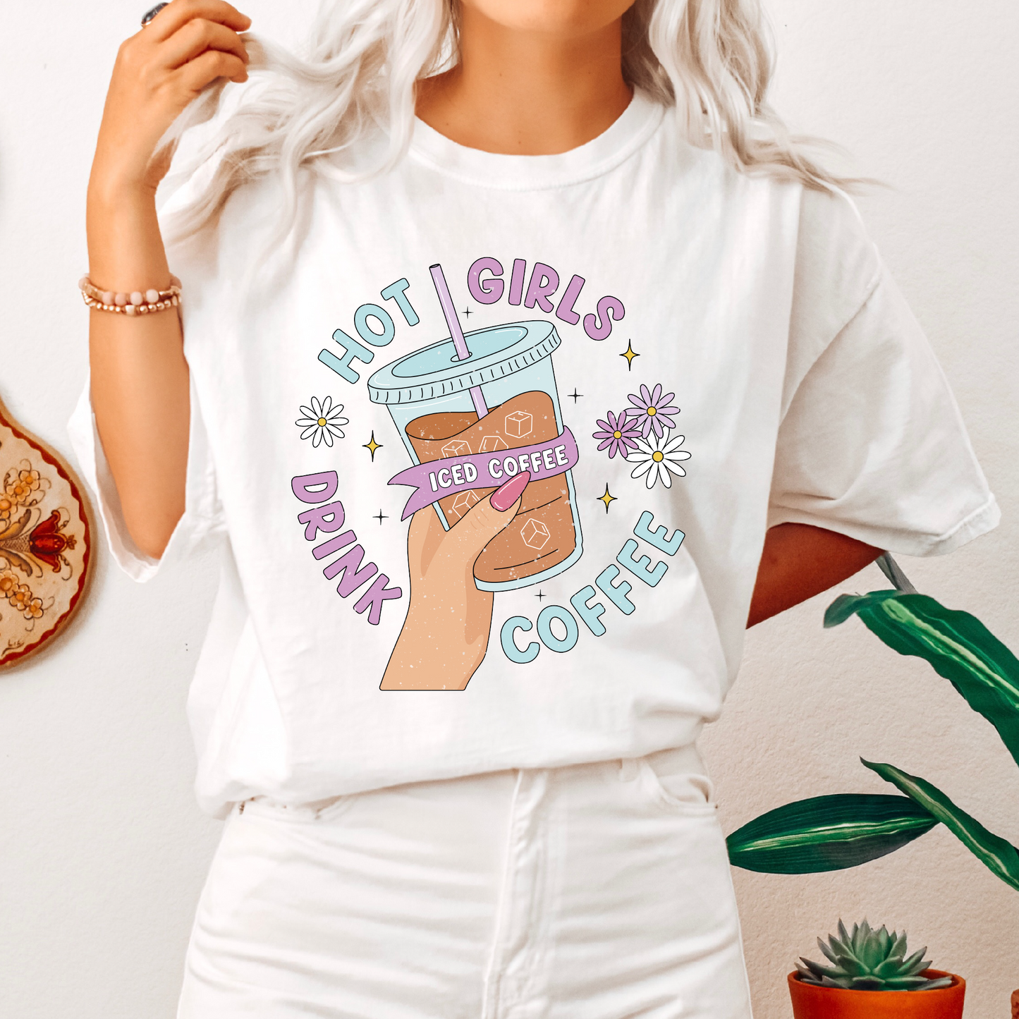Hot Girls Drink Coffee PNG SVG | Iced Coffee Sublimation | Trendy Tshirt Design