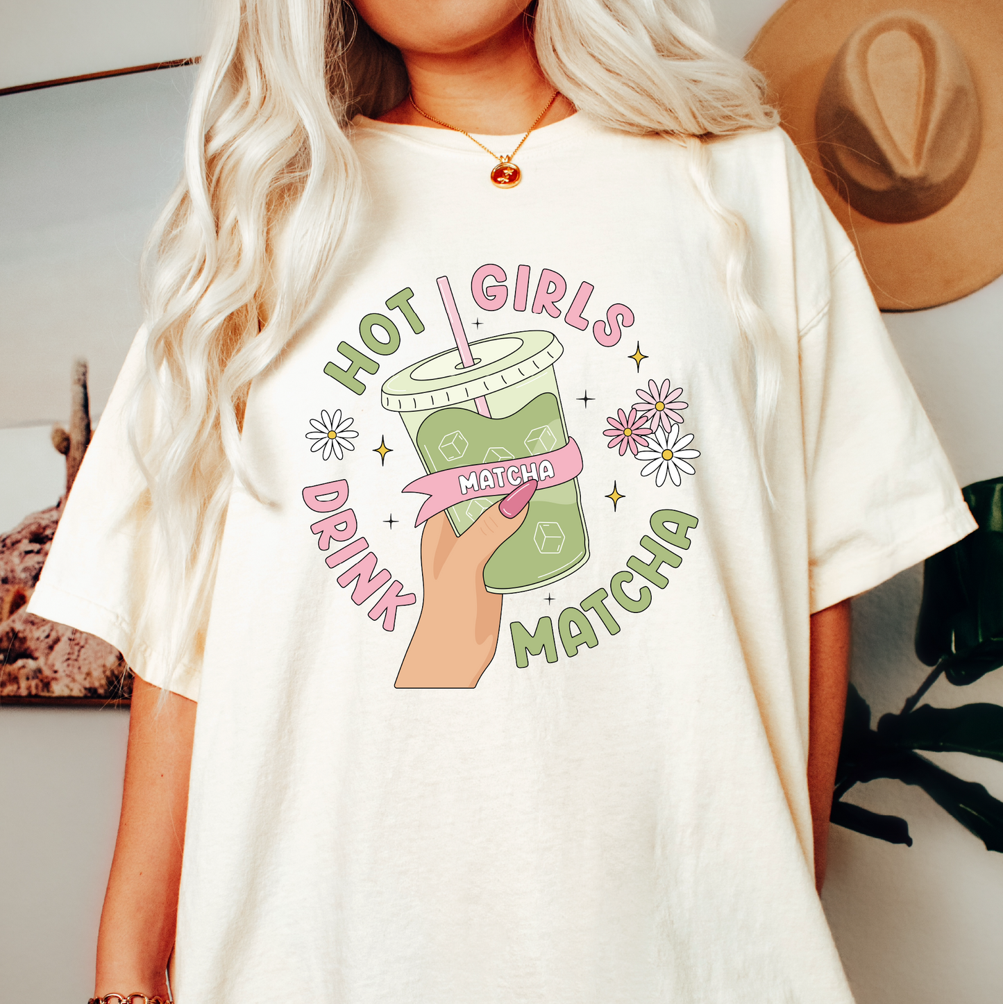 Hot Girls Drink Matcha PNG SVG | Matcha Latte Sublimation | Trendy Tshirt Design